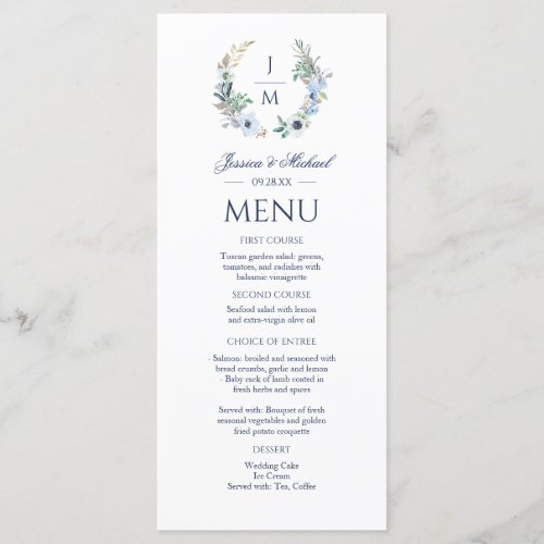 Watercolor Monogram Floral Wreath Wedding Menu