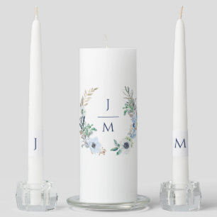 Watercolor Monogram Floral Wreath Wedding Unity Candle Set