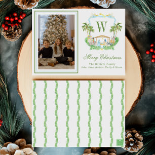 Watercolor Monogram Initial Nativity Crest Photo Holiday Card