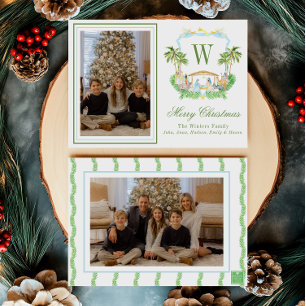 Watercolor Monogram Initial Nativity Crest Photo Holiday Card