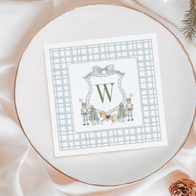 Watercolor Monogram Initial Nutcracker Crest Gift Napkins (Creator Uploaded)