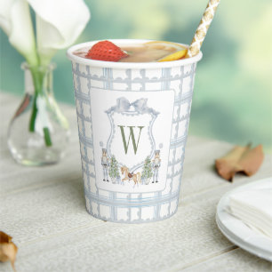 Watercolor Monogram Initial Nutcracker Crest Gift Paper Cups