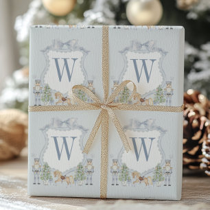 Watercolor Monogram Initial Nutcracker Crest Gift Wrapping Paper