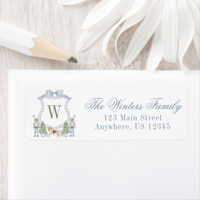 Watercolor Monogram Initial Nutcracker Crest Label (Insitu)