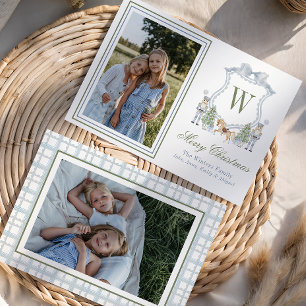 Watercolor Monogram Initial Nutcracker Crest Photo Holiday Card