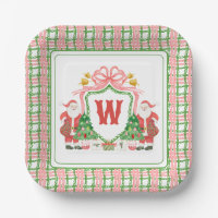 Watercolor Monogram Initial Plaid Santa Crest