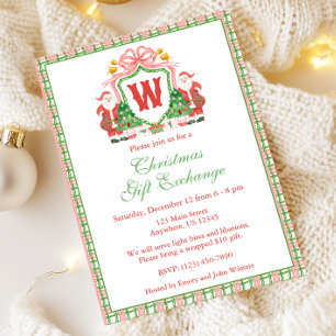 Watercolor Monogram Initial Santa Crest Christmas Invitation