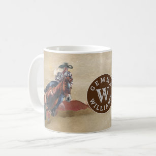 Watercolor Monogram Name Cowgirl on Horse Western Coffee Mug