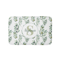 Watercolor Monogram Name Olive Branches Pattern
