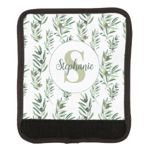 Watercolor Monogram Name Olive Branches Pattern Luggage Handle Wrap