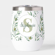 Watercolor Monogram Name Olive Branches Pattern