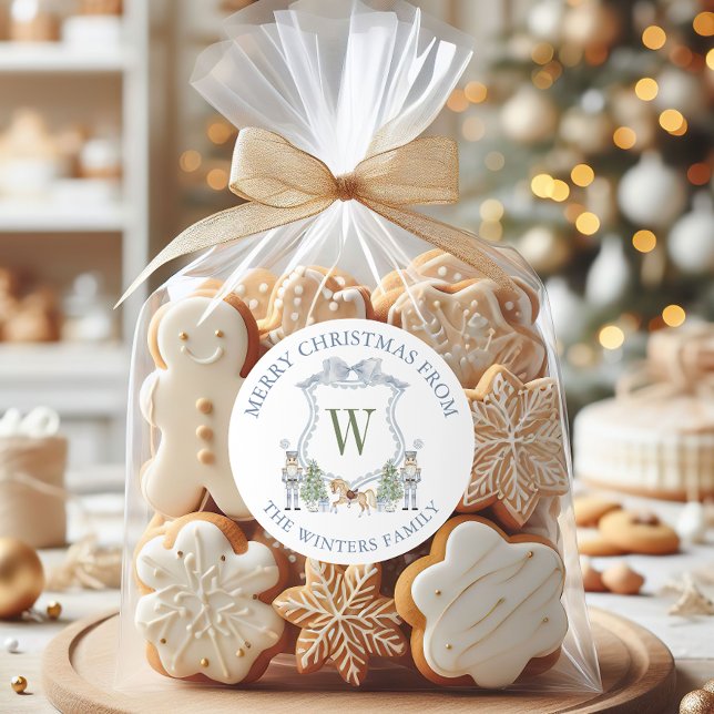 Watercolor Monogram Nutcracker Crest Classic Round Sticker (Creator Uploaded)