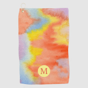 Watercolor Monogram Orange Yellow Blue Lavender Golf Towel