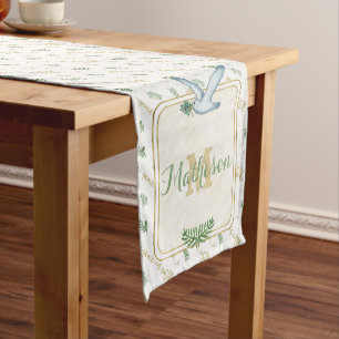 Watercolor Monogram Peace on Earth Gold Typography Short Table Runner