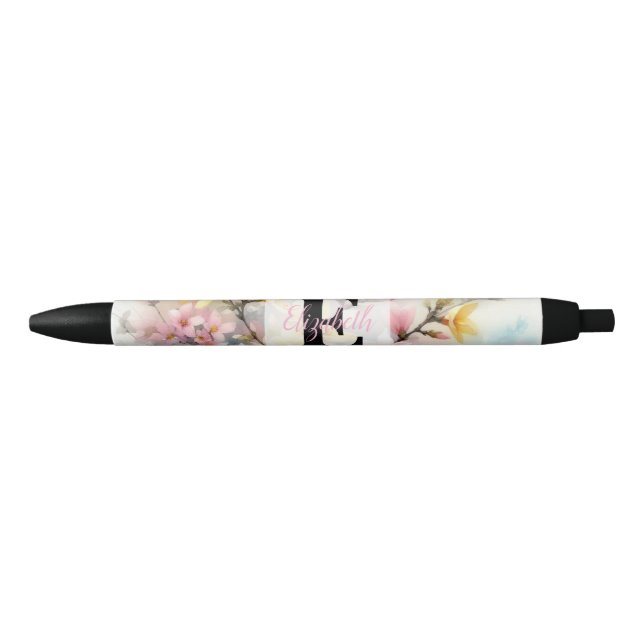 Watercolor monogram pink yellow Spring flowers  Pen (Front)