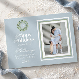 Watercolor Monogram Script Photo Flat Holiday Card