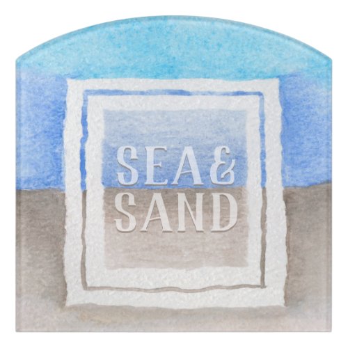 Watercolor Monogram Sea  Sand Blue and Tan Door Sign