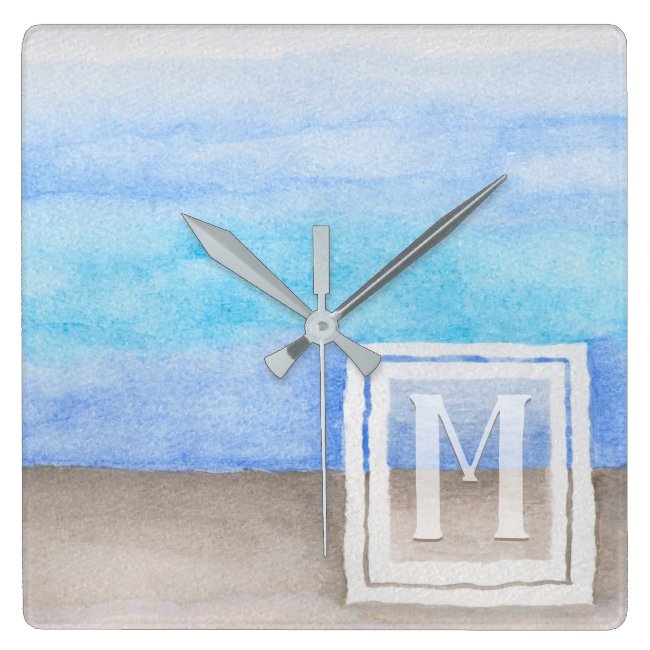 Watercolor Monogram Sea & Sand Blue and Tan