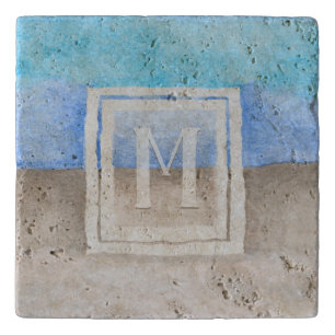 #Watercolor #Monogram Sea & Sand Blue and Tan Trivet