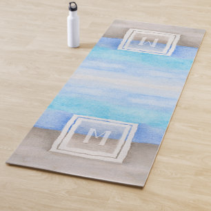 Watercolor Monogram Sea & Sand Blue and Tan Yoga Mat