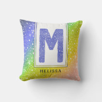 Watercolor Monogram Snowflakes Rainbow Galaxy LGBT Throw Pillow