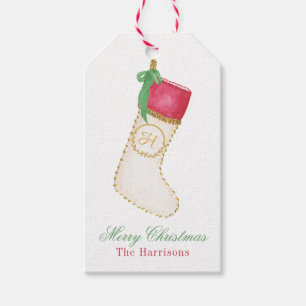 Watercolor Monogram Stocking Personalized Gift Tags