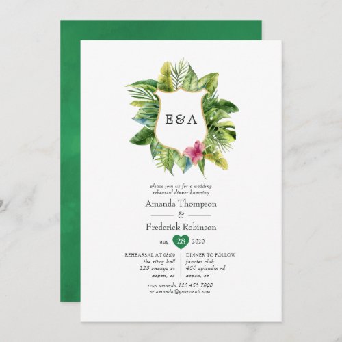 Watercolor Monogram Tropical Summer Beach Wedding Invitation