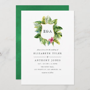 Watercolor Monogram Tropical Summer Beach Wedding Invitation