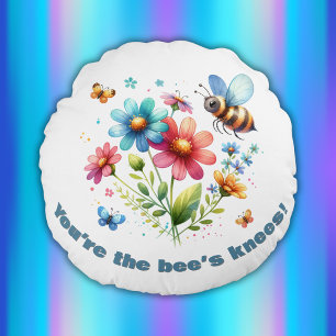 Watercolor Monogram You're the Bee's Knees White Round Pillow