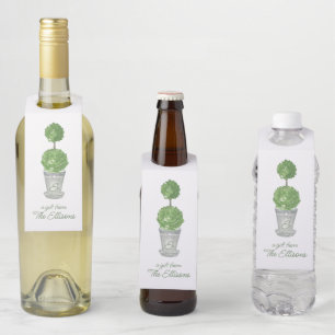 Watercolor Monogrammed Topiary Bottle Hanger Tag