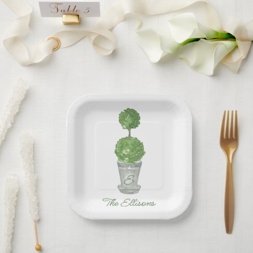 Watercolor Monogrammed Topiary  Napkins Paper Plates