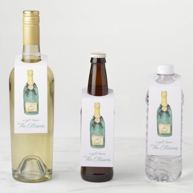 Watercolor Monogrammed Wine Bottle Hanger Tag (In Situ)