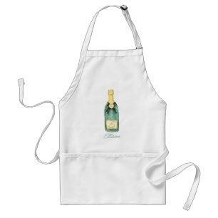 Watercolor Monogrammed Wine Champagne Adult Apron