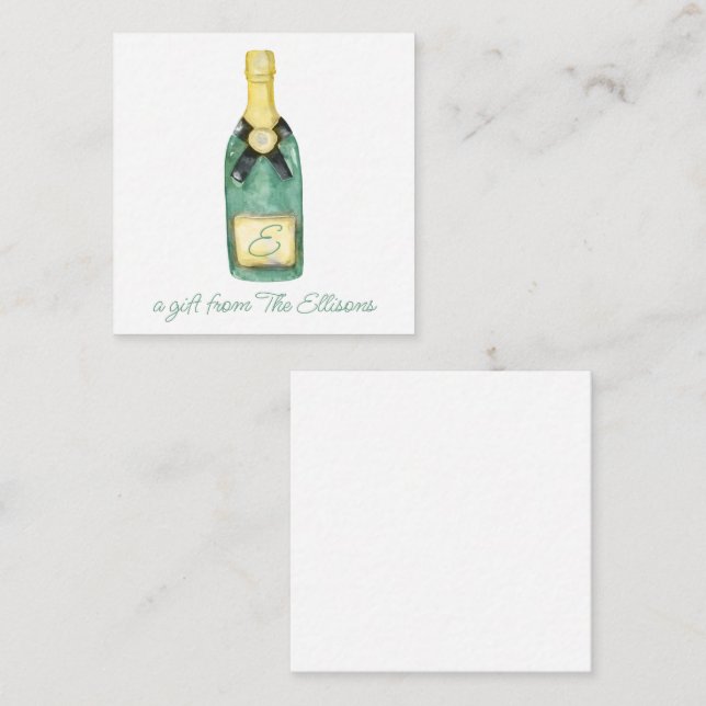 Watercolor Monogrammed Wine Gift Enclosure Note Card (Front/Back)