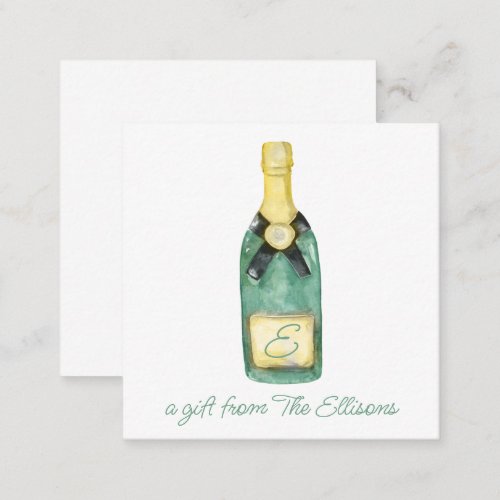 Watercolor Monogrammed Wine Gift Enclosure Note Card