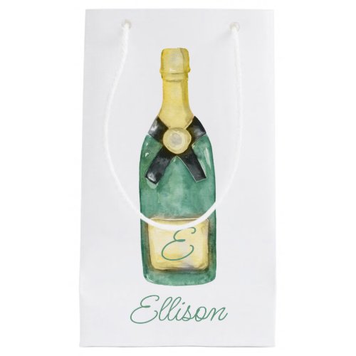 Watercolor Monogrammed Wine Small Gift Bag