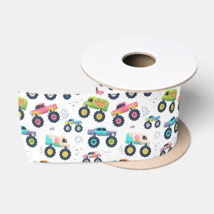 Watercolor Monster Car Trucks kids Satin Ribbon