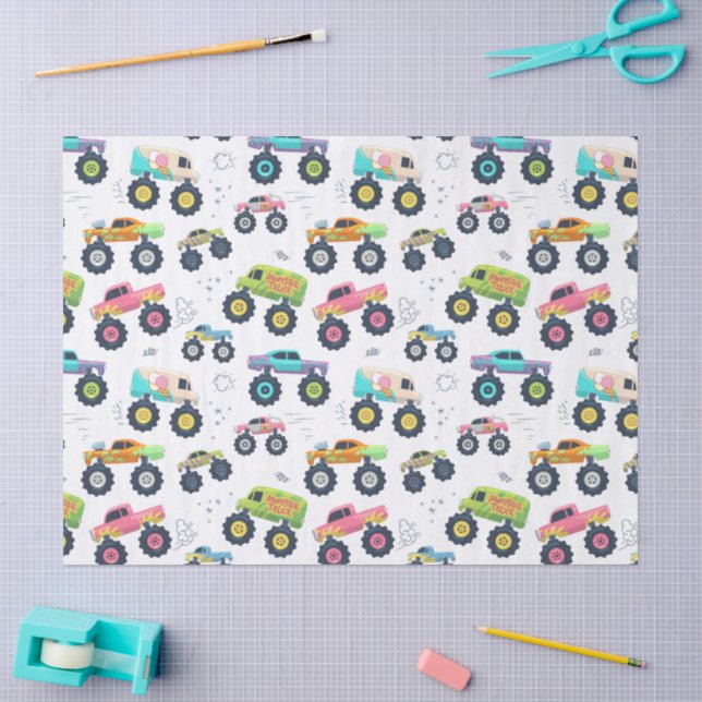 Watercolor Monster Car Trucks kids Tissue Paper (Craft)