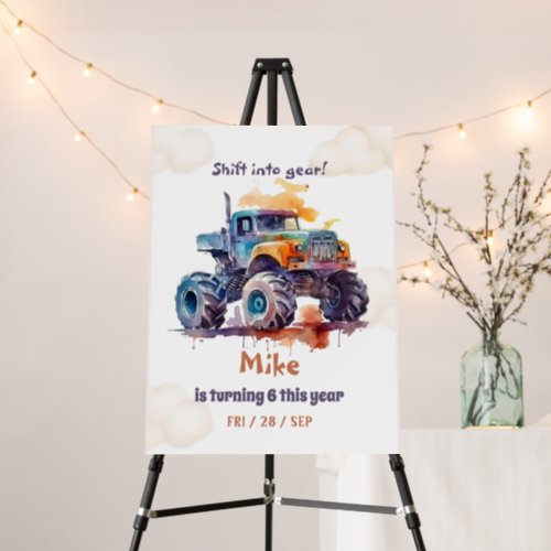 Watercolor Monster Truck boy Birthday  Foam Board