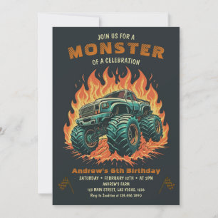 Watercolor Monster Truck Boy Birthday Invitation