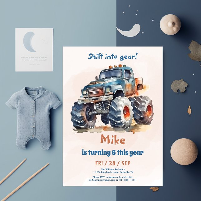 Watercolor Monster Truck boy Birthday  Invitation (Creator Uploaded)