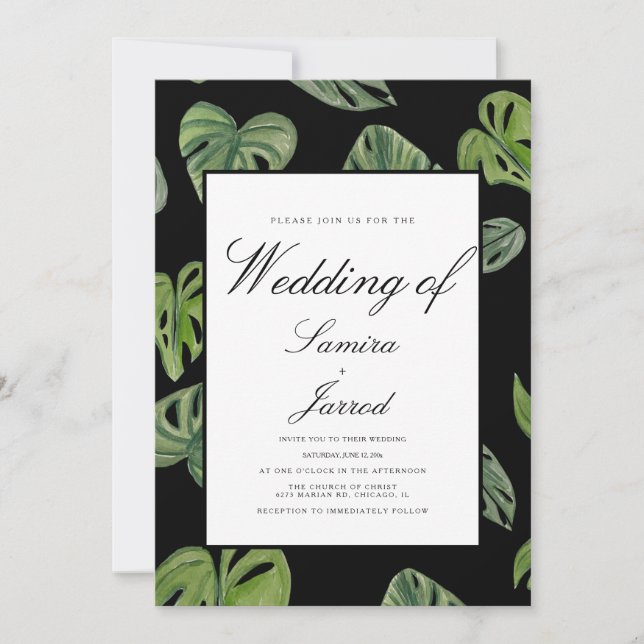 Watercolor Monstera and Adansonii Botanical Leaves Invitation (Front)