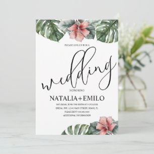 Watercolor Monstera Branch Greenery Wedding Invitation