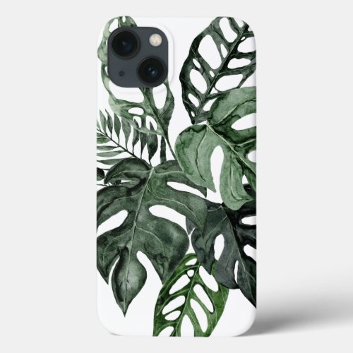 Watercolor Monstera Greenery Botanical Leaves iPhone 13 Case