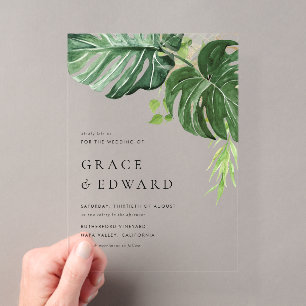 Watercolor Monstera Greenery Tropical Wedding Acrylic Invitations