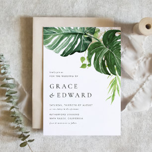 Watercolor Monstera Greenery Tropical Wedding Invitation