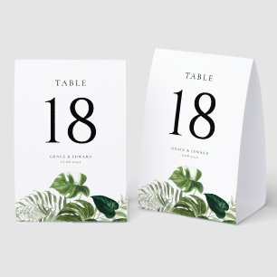 Watercolor Monstera Greenery Tropical Wedding Paper Table Tent