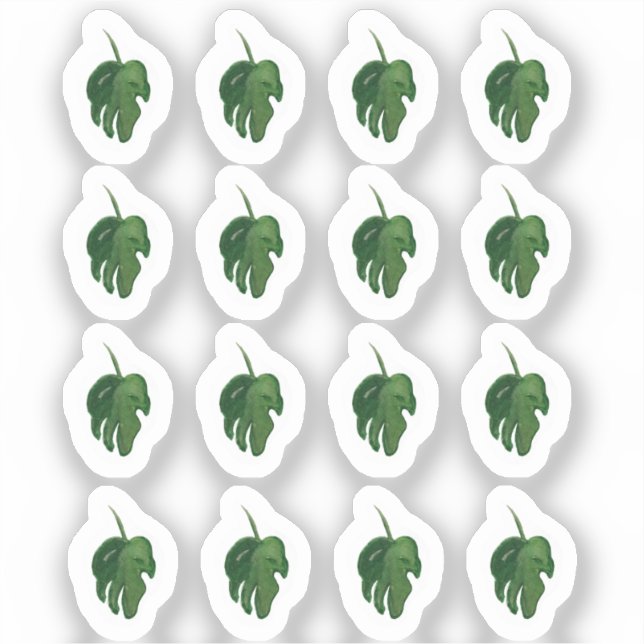 Watercolor Monstera Leaf Green Sticker Set (Front)