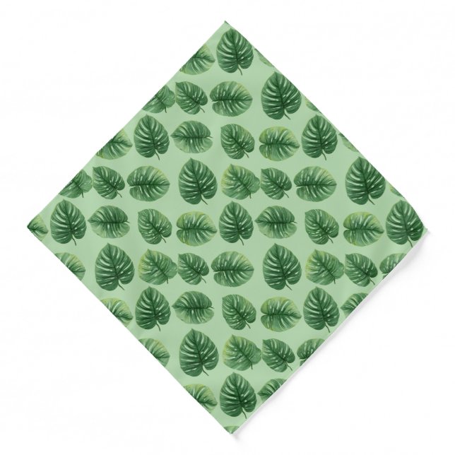 Watercolor Monstera Leaf Pattern Bandana (Front)