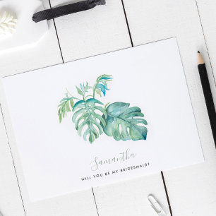 Watercolor Monstera Leaves Bridesmaid Cards